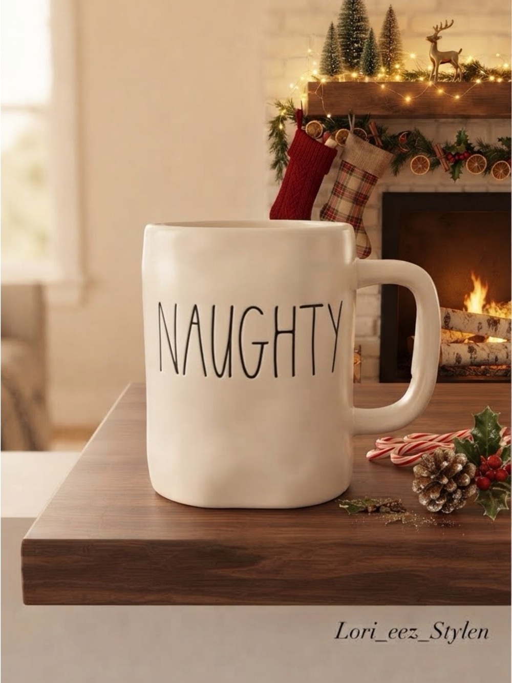 Rae Dunn White Ceramic "NAUGHTY" Mug